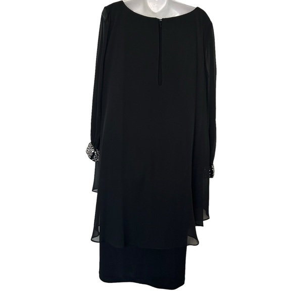Alex Evenings BLACK JERSEY CHIFONN LONG SLEEVED DRESS WITH BEADED CUFFS size 16W - Picture 3 of 10